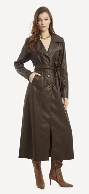 Wyld Blue Faux‎ Leather Trench Coat Dark Chocolate Size XS thumbnail 1
