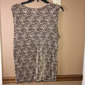 Ashley J Vintage V Neck Twist Knot Sleeveless Sequin Tank Top Brown‎ Xl thumbnail 2