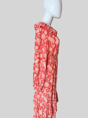 Universal Threads Coral and Cream Floral Long-Sleeve Midi Dress thumbnail 3
