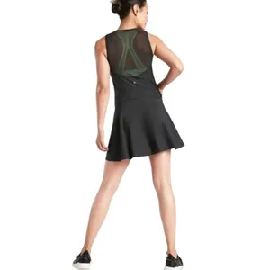 Athleta Match Point Tennis Dress Black Mesh Racerback Quarter Zip‎ Pockets M thumbnail 2