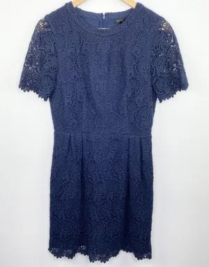 Club Monaco Navy Blue Lace‎ Embroidered Short Sleeve Mini Dress Womens Size 2 thumbnail 1