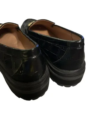 Madewell Bradley Size 7 Lugsole Loafer Croc Embossed Black Gold Horse bit thumbnail 7