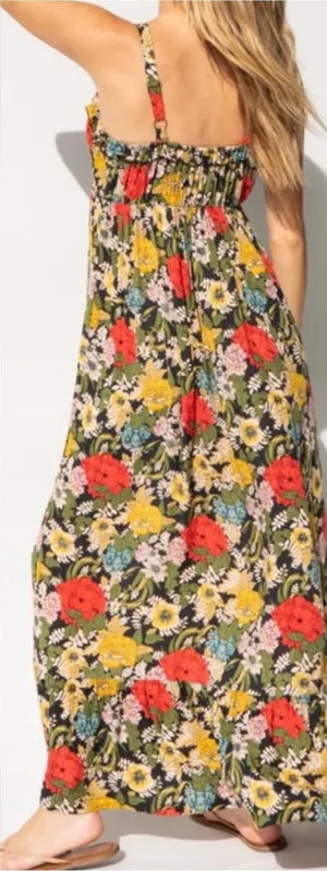 Natural Life Elizabeth Maxi Dress Black Red Poppy Floral Bohemian Hippie Boho thumbnail 1
