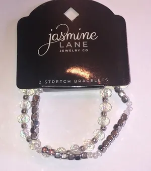 Jasmine Lane Silver Tone Clear AB Beaded Stretch Bracelets thumbnail 1