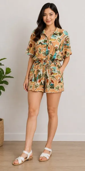 Label of Love Tropical Palm Tree Print Romper Playsuit Larg Resort Vacation Boho thumbnail 1