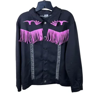 Spirit Halloween Cowgirl Black Pink Fringe Jacket thumbnail 1
