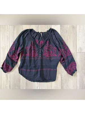 Free People Persuasion Embroidered Boho Chic 100% Cotton Floral Blouse -medium thumbnail 13