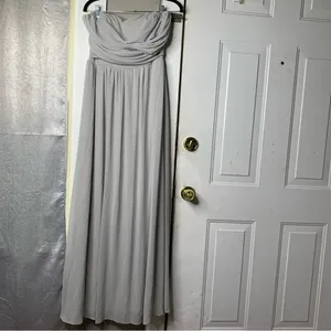 Lulu’s light gray strapless‎ chiffon bridesmaids all afloat maxi dress medium thumbnail 3