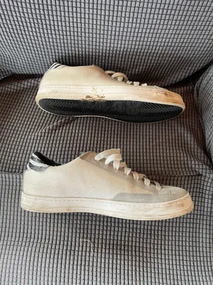 P448 Off-White Suede Low-Top Sneakers with Black Snake-Print Heel Size 40 thumbnail 3