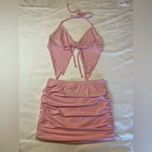 Pink Tie-Front Mini skirt and top set Size‎ Medium thumbnail 3