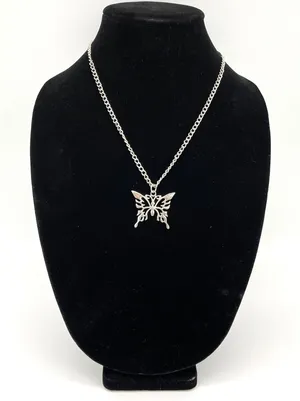 Butterfly Pendant Necklace Silver Tone Cyber Y2K Goth Alt Festival Fairy McBling thumbnail 1