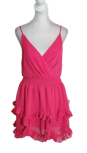 DO+BE Hot Pink Ruffle Mini Dress Size Small Wedding Guest Dress thumbnail 1