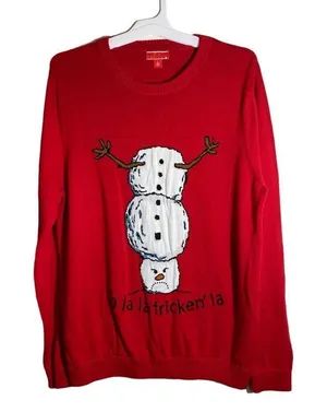 Snowman Christmas Sweater Red‎ Red Size L thumbnail 1