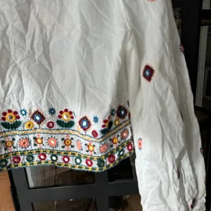 Zara Embroidered Set embellished beaded skirt top boho colorful long sleeve crop thumbnail 10