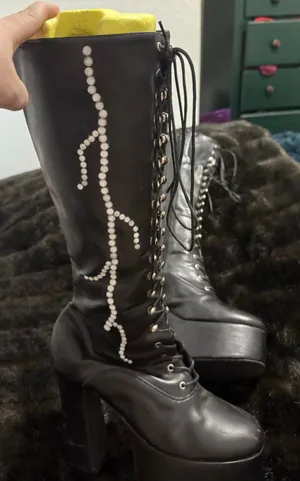 Demonia Pleaser Electra 5In Platform Knee High Lace-Up Boots Side Zipper 11 thumbnail 1