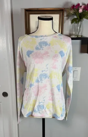 KIKIT Women Pastel Tie Dye Long Sleeve Top Size Large Pink Blue Yellow thumbnail 1