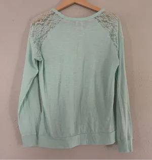 🦋PINK Victoria's Secret Mint Green Lace Shoulder Blouse Casual Comfy Pastel thumbnail 4