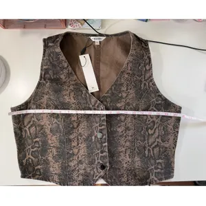 Vigoss Brown Snakeskin Denim Vest Button Front‎ Western Animal Print Womens XL thumbnail 6