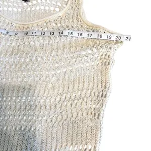 Theory Crochet Maxi Dress L Cream Cotton Open Knit Sheer Beach Cover Up Boho thumbnail 5