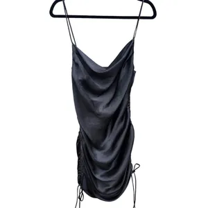 Zara -1224 Black Satin Cowl Neck‎ Ruched Side Tie Sleeveless Mini Dress Small thumbnail 2