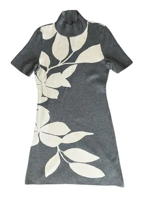 By Anthropologie Mock Neck Short Sleeve Knit Floral Gray Mini Dress Size XS thumbnail 2