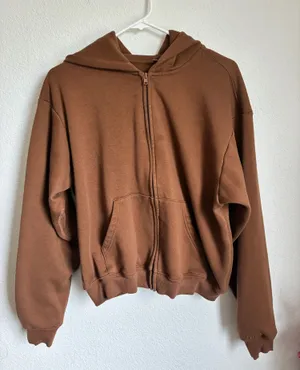 Skims Cotton Fleece Classic Zip Up Hoodie in Cocoa size Medium thumbnail 1