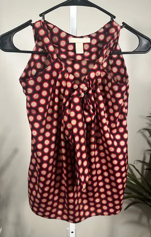 X299. Banana Republic Sleeveless Polka Dot Tie-Front Blouse in Red and Cream thumbnail 1