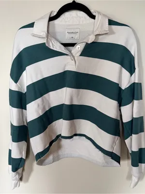 Abercrombie cropped striped rugby polo green and white XXS thumbnail 1