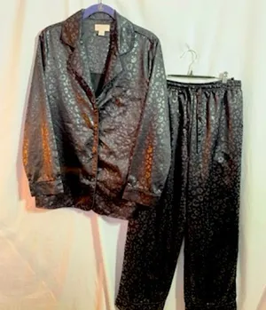 Cabernet black, leopard print pajama set, size small Black thumbnail 1