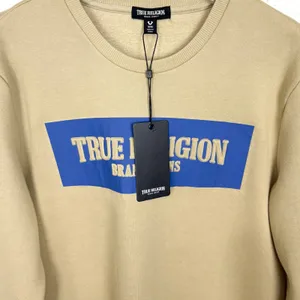 True Religion Embossed Arch Logo Sweatshirt Beige Soft Fleece Lined Size Medium thumbnail 11