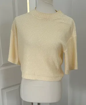 Anthropologie Worn Cream Short Sleeve Knit Crop Top thumbnail 1