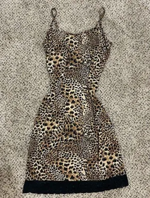 Leopard Print Dress with Black Trim Brown thumbnail 1