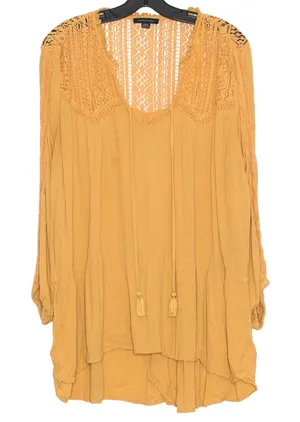 American Eagle Top Boho Cottage Prairie Romantic Hippie Fairy Folk Mustard Large thumbnail 1