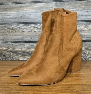 Express Heeled Ankle Booties Womens‎ Size 10 Block Heel Pointed Toe Tan Brown thumbnail 1