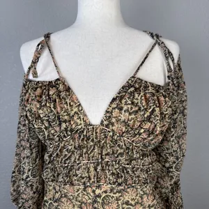 Free People Aglow Cutout Midi Maxi Dress Size L Ditsy Floral Long Puff Sleeves‎ thumbnail 2