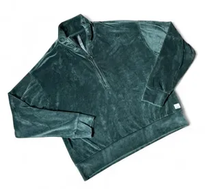 Vuori Womens Green Velour Corduroy‎ Quarter Zip Pullover Sweatshirt VW2059 Small thumbnail 1