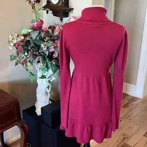 Cranberry Pink Red Turtleneck Sweater Dress thumbnail 4