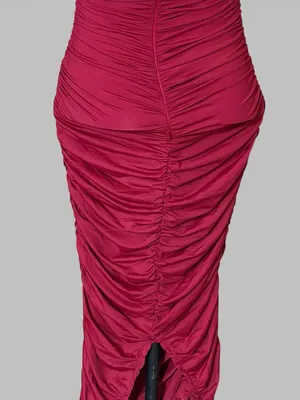 Sleeveless Ruched Midi Dress in Burgundy - Women Dresses Midi thumbnail 6