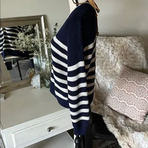 Gap shaker stitch Classic cotton navy white stripe nautical cardigan sweater M thumbnail 6