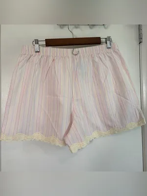 Vintage Lace Trim High Rise Boxer Shorts. Pastel Stripes. Size: XL. 100% Cotton. thumbnail 3