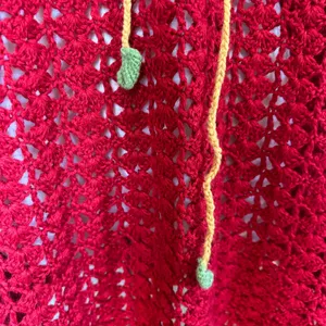 Free People Red Crochet Wool Tunic Top Floral Quilted Yoke Sz M Cottagecore Boho thumbnail 3