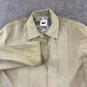 DKNY Classic Beige Suede Blazer Jacket Womens‎ Size Medium Button Front Pockets thumbnail 2