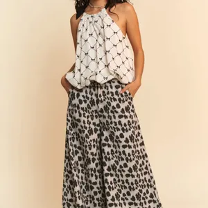 Davi & Dani Ribbon Checker Printed Tie Halter Neck Blouse Top‎ thumbnail 8