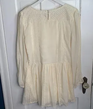 Free People Leigh Ivory Chiffon Lace Bohemian Dress Long Sleeve W-599 Sz S thumbnail 4