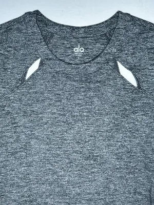 Alo Yoga Alloy Heather Mantra Long Sleeve Top Small Cutout Thumbholes Activewear thumbnail 4