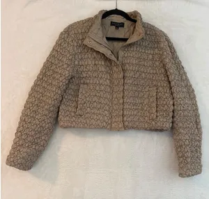 Current Air Tan Cropped Puffer Jacket Womens Large Popcorn Smocked Zip Up Beige thumbnail 1