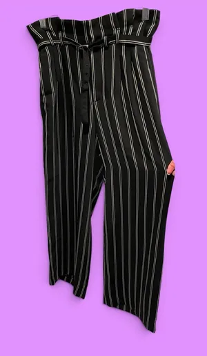 Cute classic flowy stripe paper bag waist belted pants wide leg Express office thumbnail 2