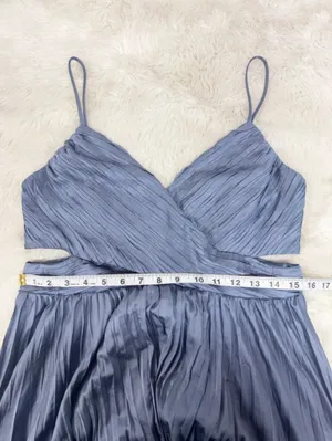 ASTR Capitola Pleated Blue Satin Midi Dress Large Wedding Guest Romantic Party thumbnail 15