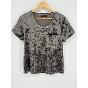 Bagatelle‎ Collection Silver Gray Crushed Velvet Pocket Tee Top Size Small thumbnail 2
