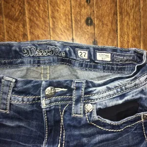 Miss Me 27 shimmery blingy patch western boot cut distressed jeans thumbnail 6
